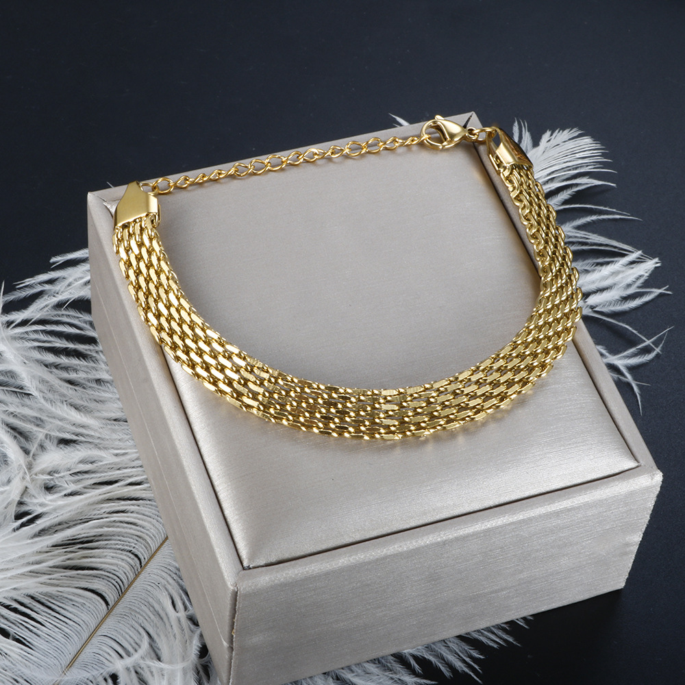 Bracelets, Necklace Classification Necklace + Jewelry Quantity PVD Coated Real Gold Plated Solid Color Titanium Steel Fashion Waterproof Non Tarnish Bracelets Necklace