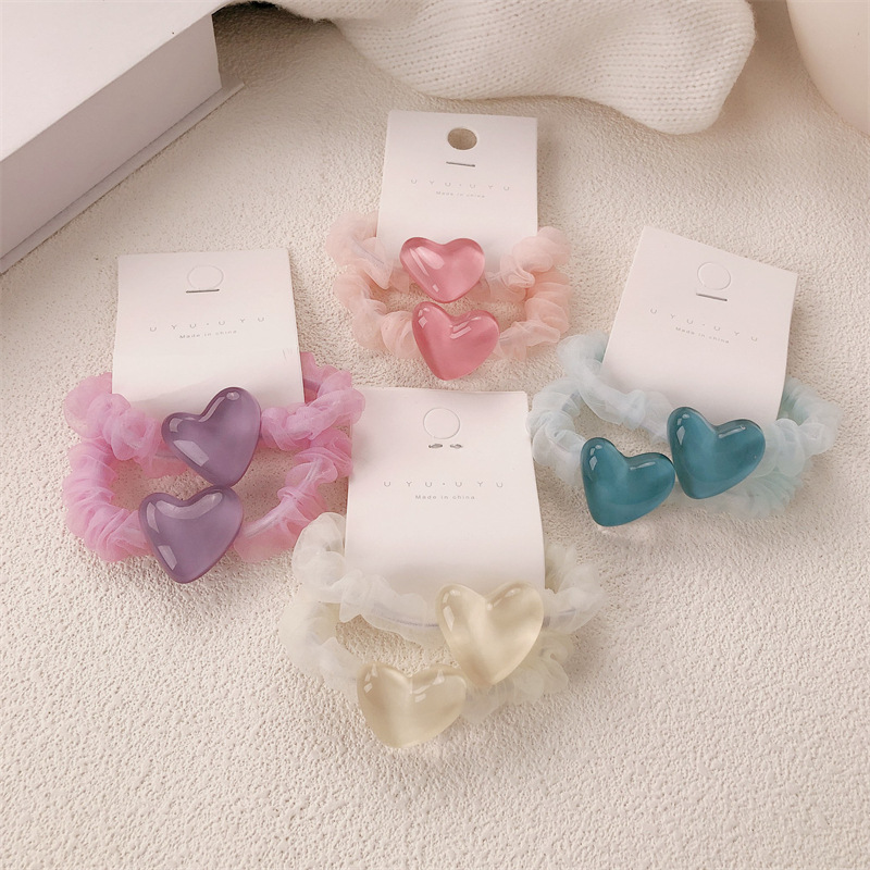 Un par ~ Sirena burbuja súper hada ola francesa amor intestino delgado anillo para el cabello femenino pequeño fresco banda de goma cuerda para el cabello accesorios para el cabello