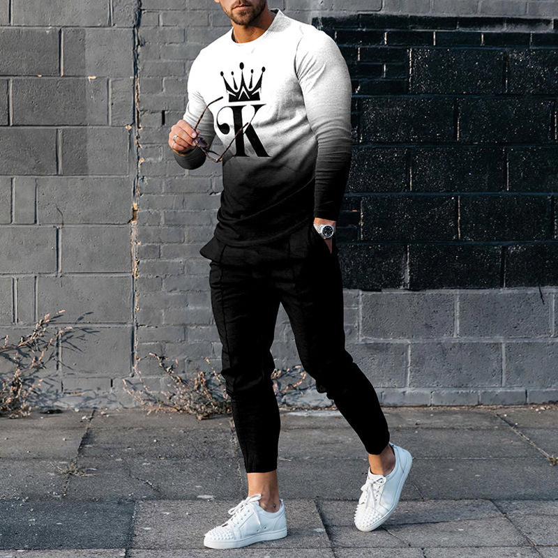 Herren Freizeit Anzug Langarm Oberteil Und Hose Sportset_voghion.com