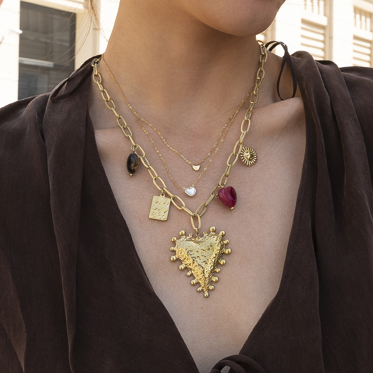 Collar de acero inoxidable de la UE y los Estados Unidos, lujo ligero, nicho universal, moda, amor, collar de zircon, joyería no desvanecida para mujeres