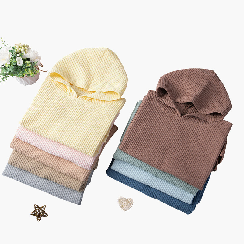 Cotton Waffle Hooded Beach Towel, Children's Hooded Poncho, Bath Towel Poncho, Toddler Hooded Poncho Towel