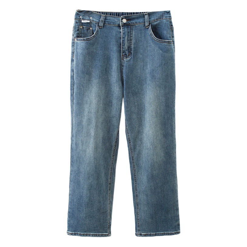 Женские осенние свободные эластичные прямые брюки для похудения больших размеров, удобные широкие джинсы с высокой талией и широкими штанинами для пухленьких девочек 496375