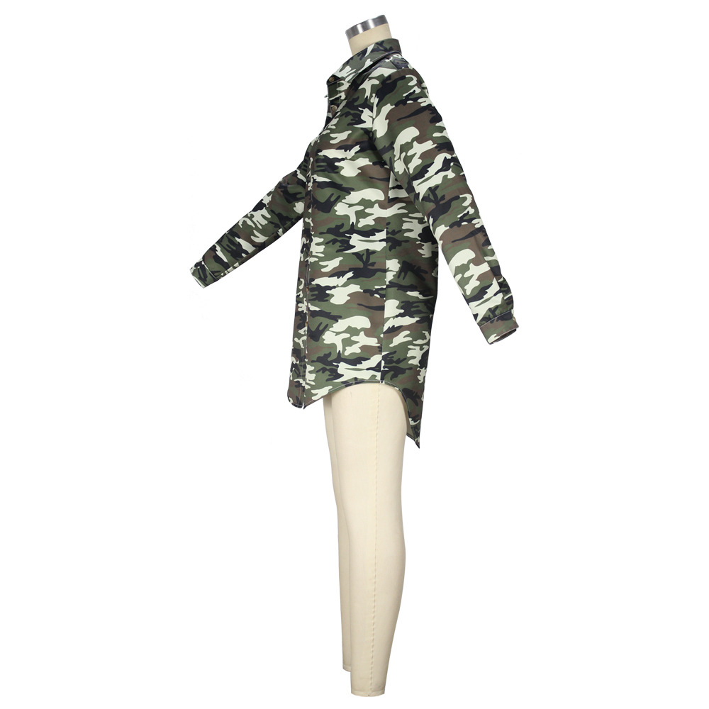 Camouflage Sexy Cardigan Irregular Asymmetric Collared Mid Length Coat Dress
