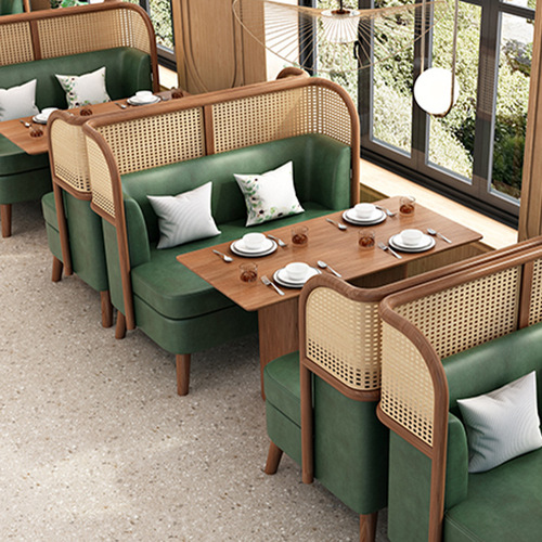 Commercial coffee milk tea snack barbecue hot pot restaurant table and chair combination solid wood rattan Japanese noodle shop tea restaurant booth
