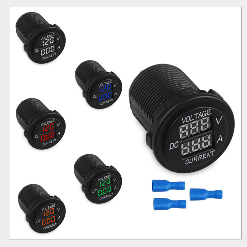 新款电压电流表带数显汽车轮船通用 12-24V 红绿蓝橙白灯可选 YJ