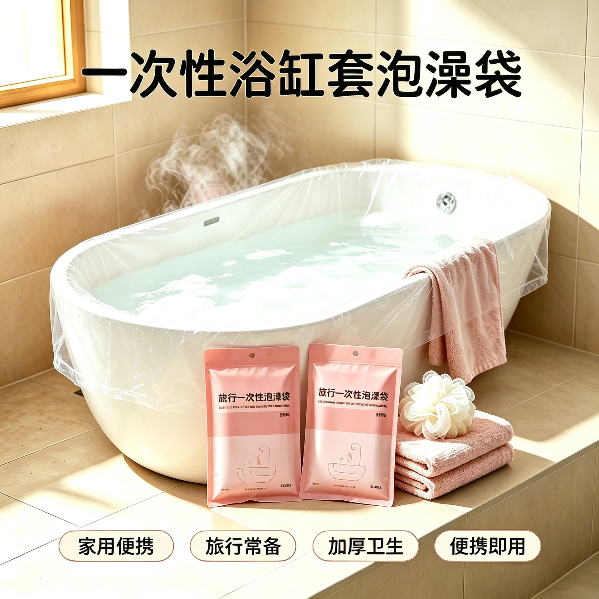 Disposable bathtub cover for travel and hotel, thickened bath bag, large bathtub, bath tub, essential plastic film for travel
