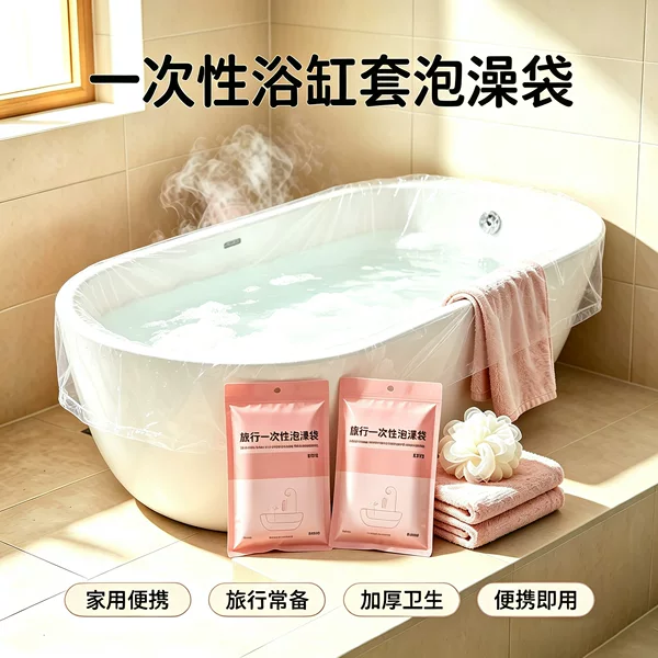 Disposable bathtub cover for travel and hotel, thickened bath bag, large bathtub, bath tub, essential plastic film for travel