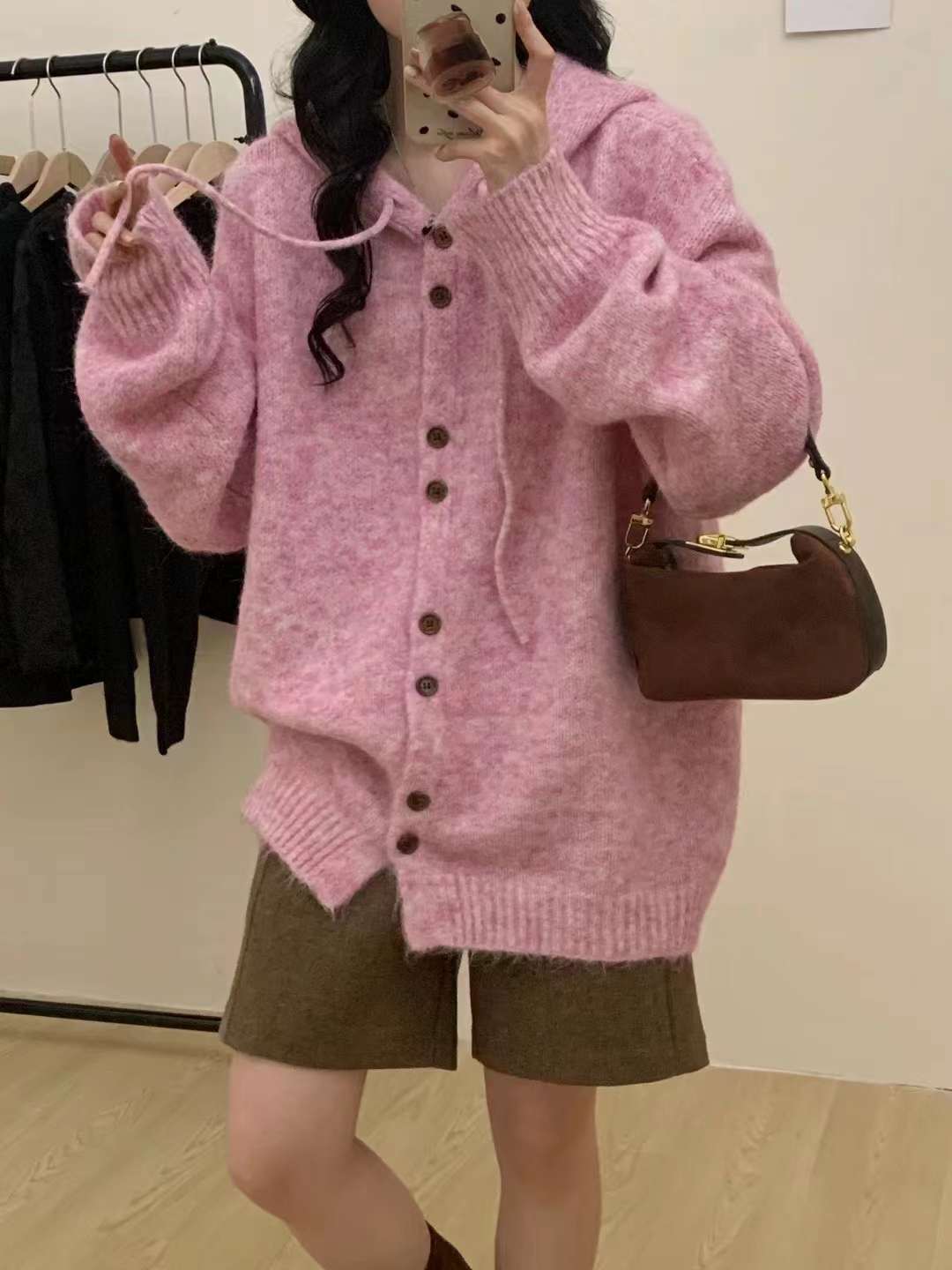 24 invierno Puyuan coreano otoño invierno flojo viento suave glutinoso de tamaño grande con capuchón de punto cardigan suelto image 3