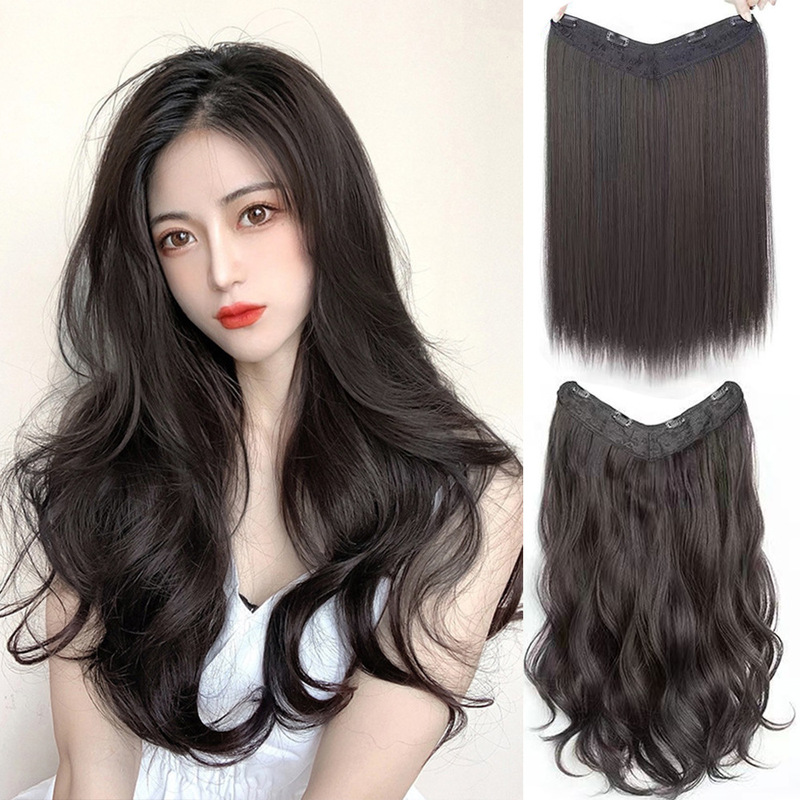 Women's Natural-Looking Invisible Seamless V-Shaped One-Piece Long Straight Hair and Long Curly Hair Hairpiece for Volume Enhancement Women's Natural-Looking Invisible Seamless V-Shaped One-Piece Long Straight Hair and Long Curly Hair Hairpiece for Volume Enhancement