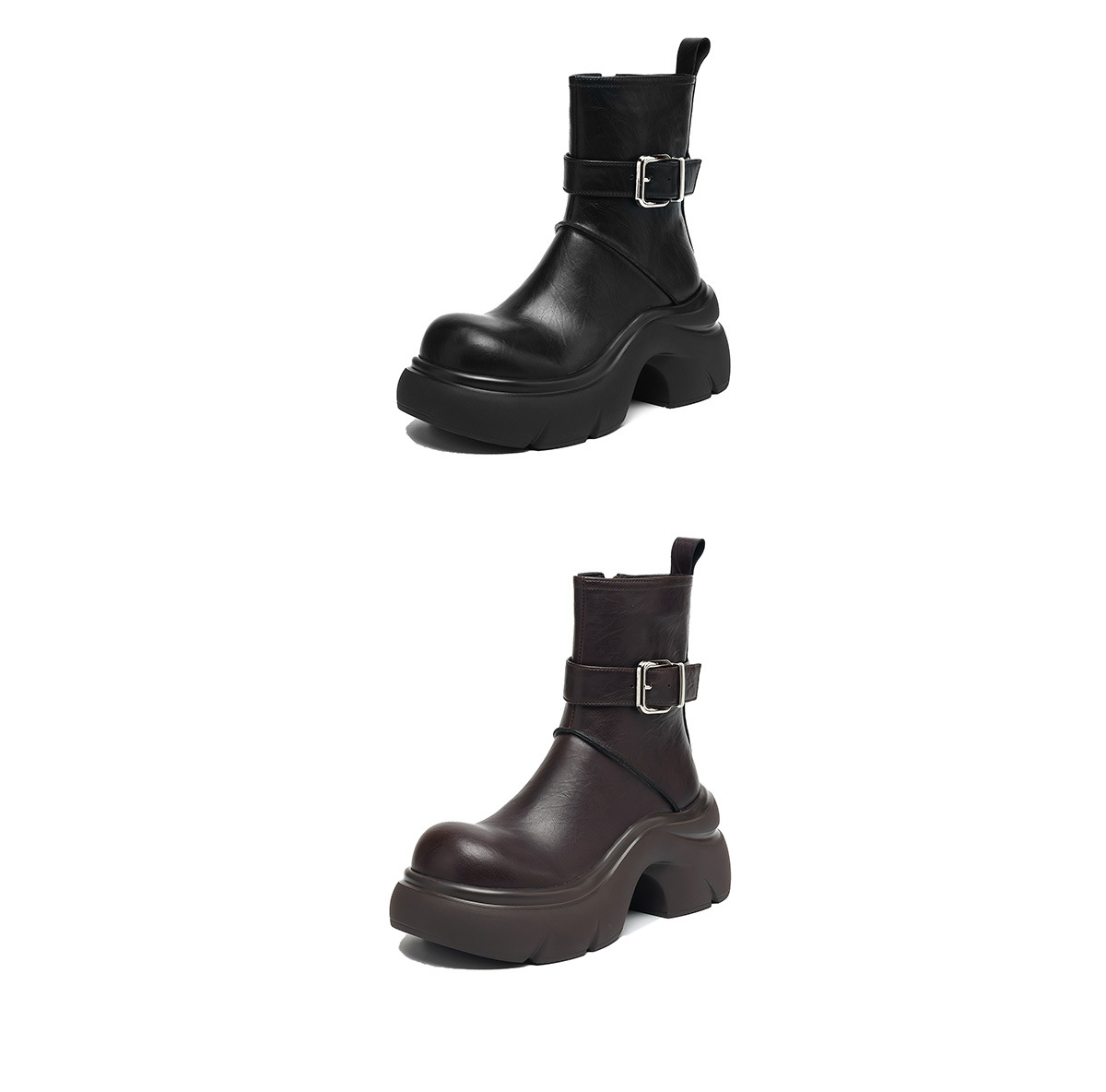 Giày bốt ngắn cổ thấp tăng chiều cao đế dày 7cm da thật khóa kéo mùa thu 2025 — Lớp lót nhung màu nâu, nhung đen, Li đơn màu nâu, Lớp lót đơn màu đen chi tiết 21
