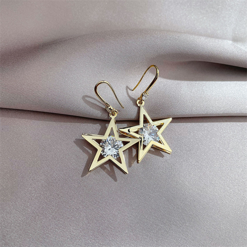 Fashion Five-pointed Star New Inlaid Zircon Earrings display picture 4