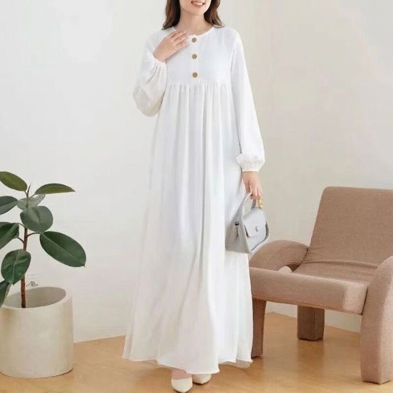In-Stock 2026 New Women's Solid Color Loose Robe Dress, Fashionable Casual Long Dress with Long Sleeves