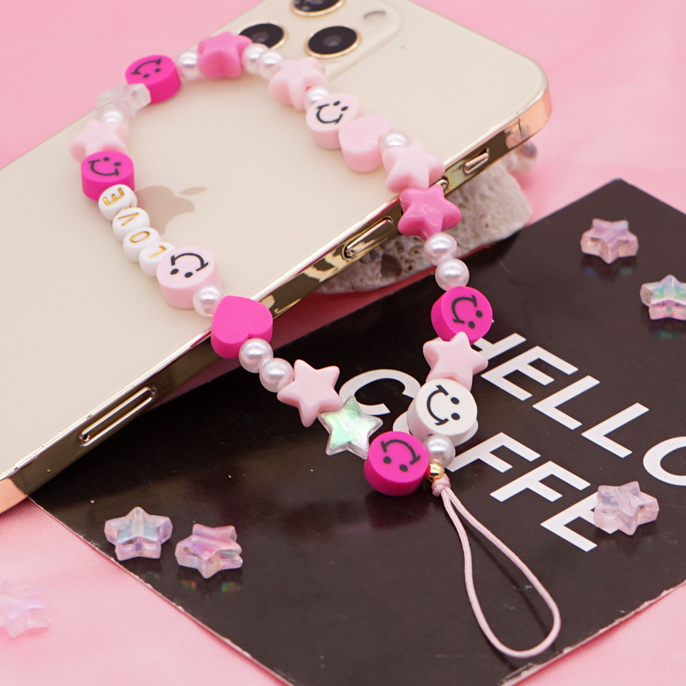 Ethnic Style Smiley Soft Ceramic Mobile Phone Chain Acrylic Five-pointed Star Pearl Beaded Mobile Phone Lanyard display picture 12