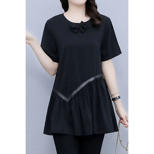 Mid-Length Short-Sleeved Summer Loose Flesh-Covering Top Plus Size Women's Clothing 100kg Bow-Knot Style Belly-Covering T-Shirt