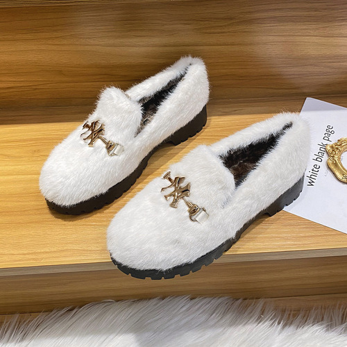 Grape Mama Studiolee~ Plush Thick Bean Shoes for Autumn/Winter Pregnant Women Anti-Slip Mom Shoes Thick Sole Fluffy Shoes for Women