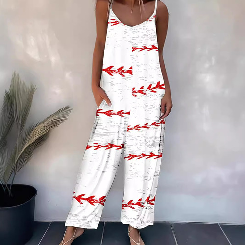 Women's Summer Casual Strappy Pants for Spring and Autumn, New Printed Sleeveless Bodysuit