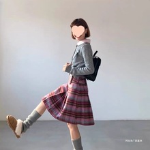 复古学院风粉色格子毛呢短裙2025年秋季新款职场半身裙呢子中裙