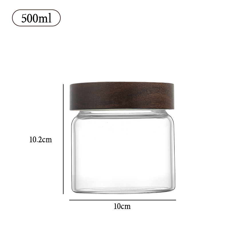 Tanque de almacenamiento de granos de café, tanque de almacenamiento, tanque de almacenamiento de polvo de café, tanque de almacenamiento, vidrio de grado alimenticio, tapa de madera, jarra de té
