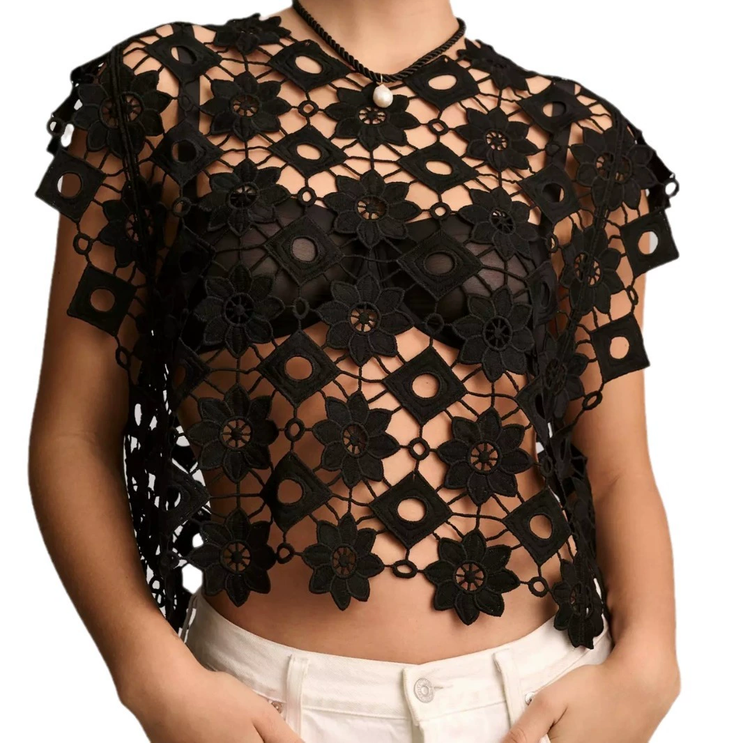 Летняя новинка: стильная и элегантная, простая, ажурная, свободная верхняя одежда, модная и универсальная блузка для женщин, легкая роскошь и тренд.