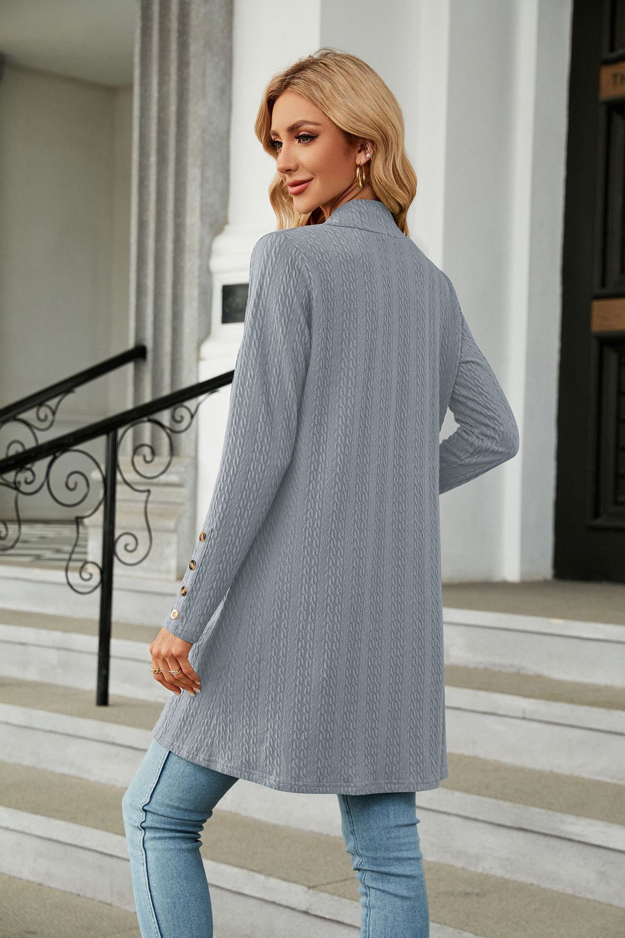 Cardigan Femme Léger Manches Longues - Col Rond Boutonnage - Viscose Nylon - Élégant Et Décontracté