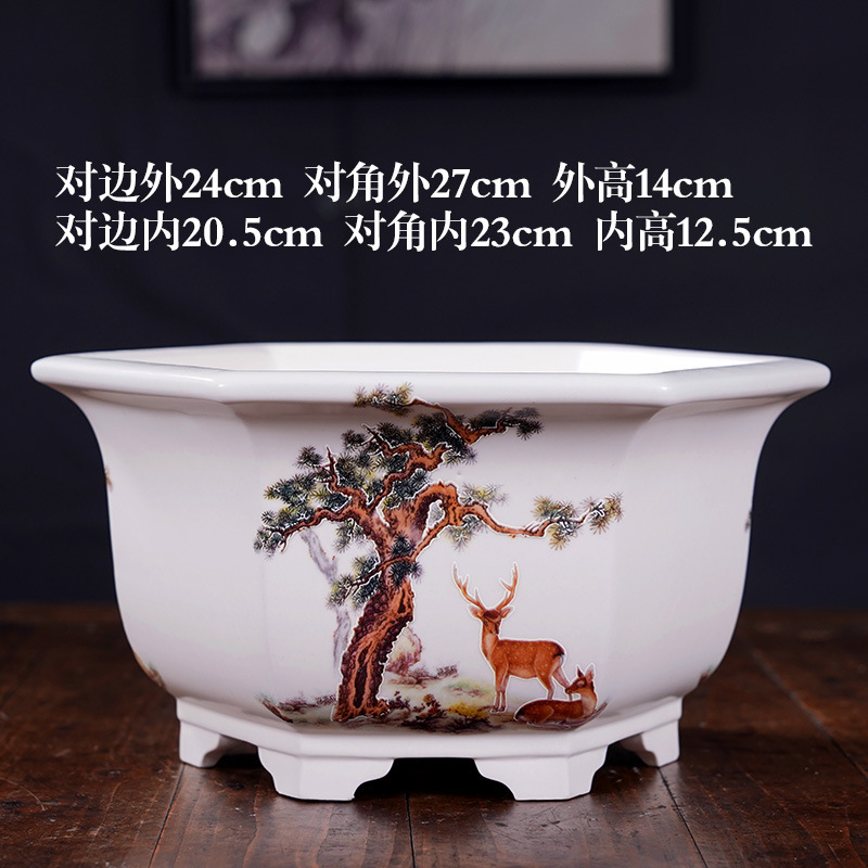 花盆陶瓷六边形大号好看设计感山水彩绘盆栽盆多肉绿植盆新款批发|undefined