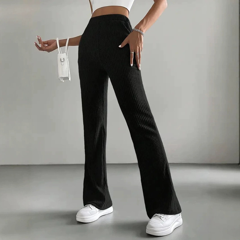 Xa9086 # Cross-Border Autumn Ribbed Knit Flared Pants for Women, Slim Fit Versatile Casual Long Pants, Women's Casual Pants with Ribbed Texture. Xa9086 # Cross-Border Autumn Ribbed Knit Flared Pants for Women, Slim Fit Versatile Casual Long Pants, Women's Casual Pants with Ribbed Texture.