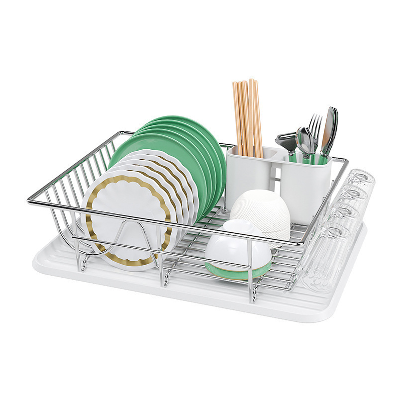 Cocina, tubo cuadrado blanco, estante para platos de drenaje, vajilla para el hogar, taza de agua, estante de almacenamiento para platos, guía de agua, estante para platos de desmontaje de doble capa