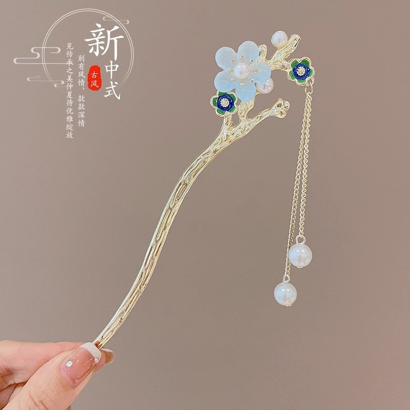 新しい中国風の合金の花のヘアピン、古代スタイルのヘアピン、ハイエンドの軽い高級タッセルヘアピン、ヘアアクセサリー卸売|undefined
