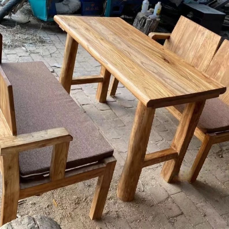 Folk Dining Table Solid Wood Table and Chairs Sofa Chair Bar Table Booth Coffee Rectangular Elm Backrest Chair Split