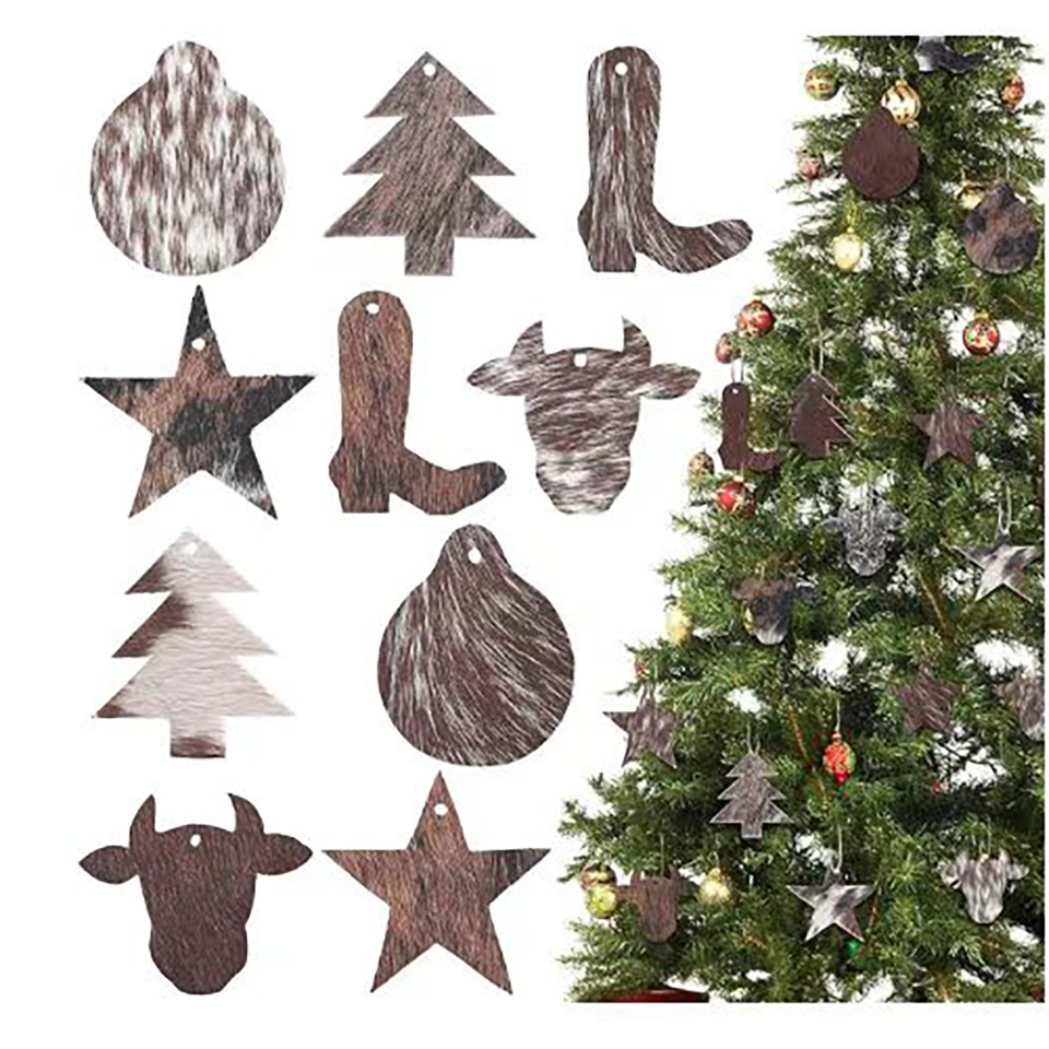 销售各种西部牛仔风格头层牛毛皮圣诞树挂饰品