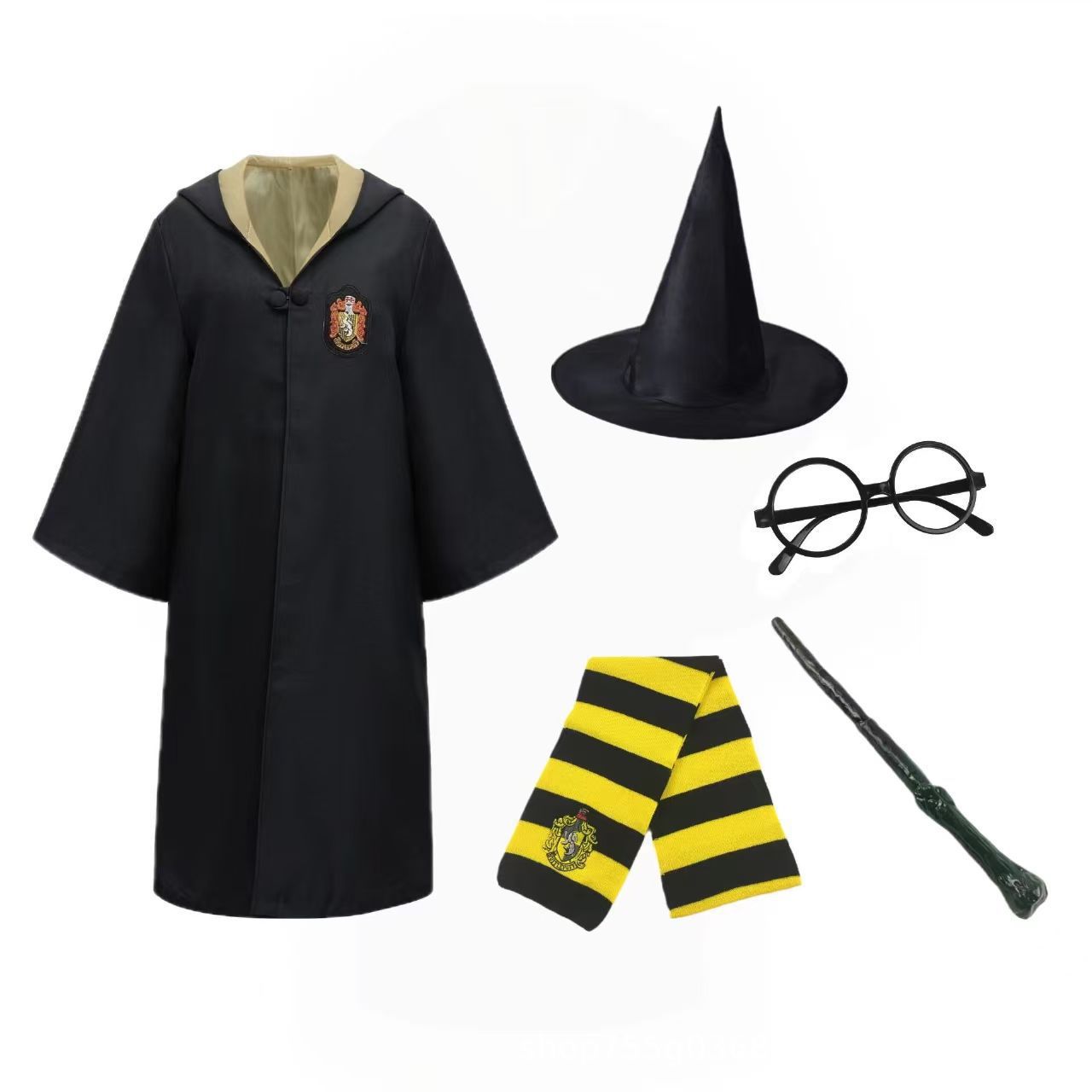 Плащ Хаффлпуффа + шляпа + очки + пластиковая волшебная палочка + шарф