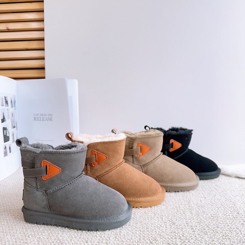 Neue Kinder-Schneestiefel aus echtem Leder, plüschig und warm für Jungen und Mädchen, wasserdichte Mädchenstiefel, Baby_voghion.com