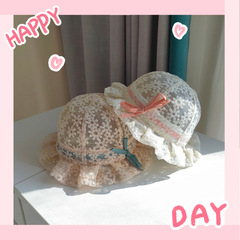 女寶寶帽子春季薄款女童防曬帽蕾絲蝴蝶結公主外出遮陽帽夏天女童