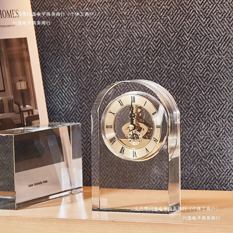 Crystal Desktop Clock, Light Luxury Style Display Ornament, Bedside Table Clock, Wine Cabinet Office Clock