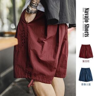 Maden Workwear American Navajo Embroidered Shorts Loose Red Textured Beach Thin Five-Point Pants Men's Summer
