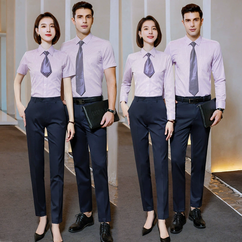 Профессиональная длинная рубашка в полоску мужская и женская одинаковая рубашка официальная одежда школьный учитель строительный банк костюм рабочая одежда