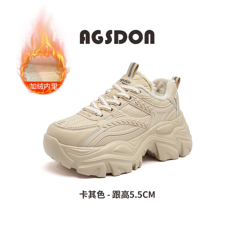 Augu Shi Deng Zapatos Padres Mujeres 2025 nuevo invierno de vello botas de nieve gruesas zapatos deportivos de algodón casuales con suela gruesa