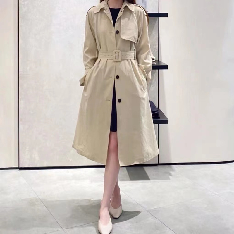 Thh family Autumn new lightweight accompanying single-breasted lace-up solid color long trench coat coat women