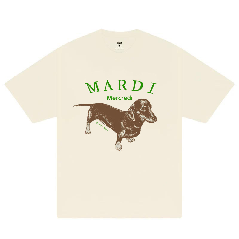 韓国Mardi半袖女性夏ソーセージ犬プリント金高銀同型Jennieカジュアル綿綿重ポンドtシャツ|undefined