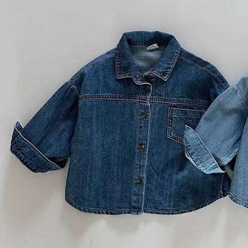 Korean style ins pocket cardigan stand collar denim jacket with single pocket on the chest fashionable retro shirt for boys and girls in spring and autumn