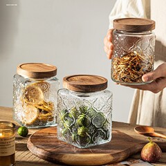 レリーフガラス貯蔵タンク台所ベゴニア花密封タンク五穀雑穀貯蔵タンク食品茶葉缶卸売り