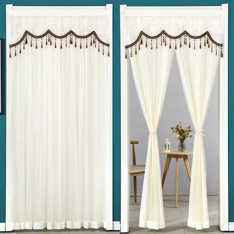 X5L Door Curtain Household Punch-Free Telescopic Rod for All Seasons Bedroom Anti-Mosquito Blocking Opaque Lace Partition Curtain