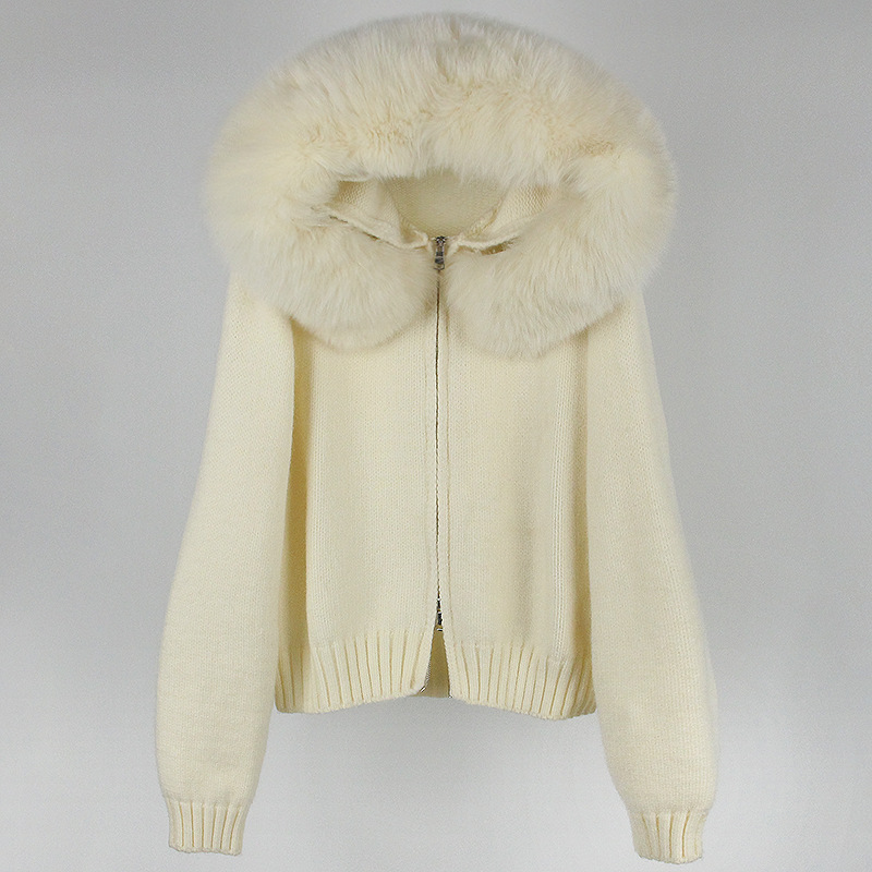Women's Clothing Spring Jacket Women Zipper Real Fox Fur Collar Hooded Cardigan Tops Jacket Women High end Spring and Autumn_ipsvogv.com
