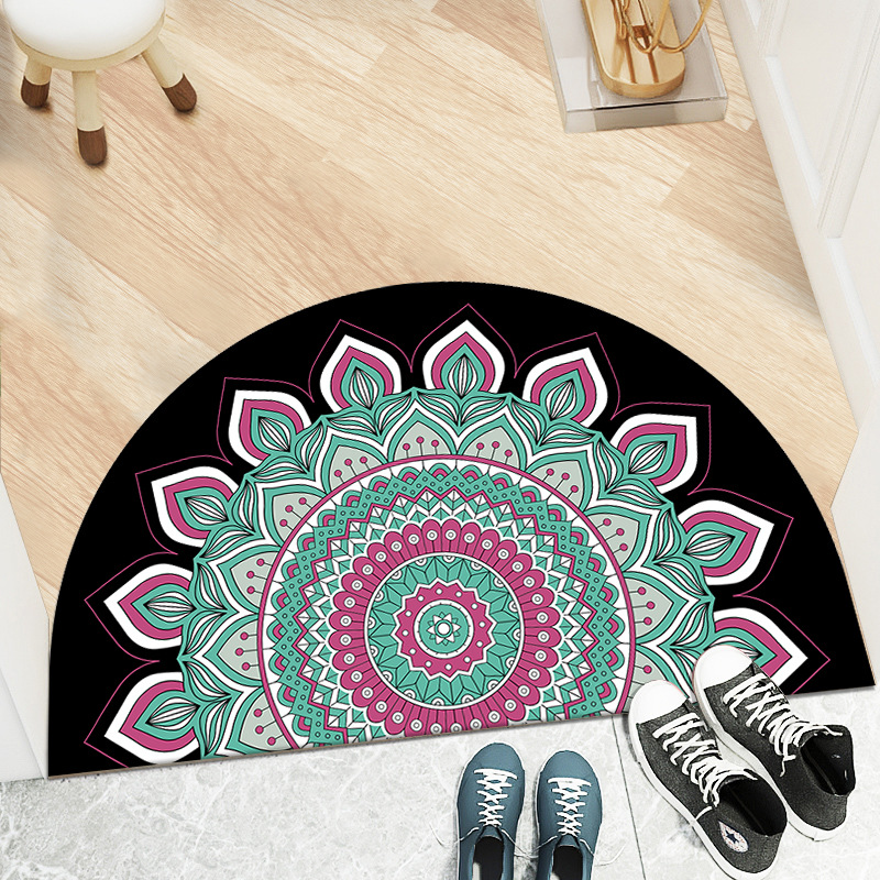 Transfronterizo retro estilo étnico semicírculo alfombra del piso del hogar dormitorio antideslizante alfombra del piso cuarto de baño puerta de entrada mat