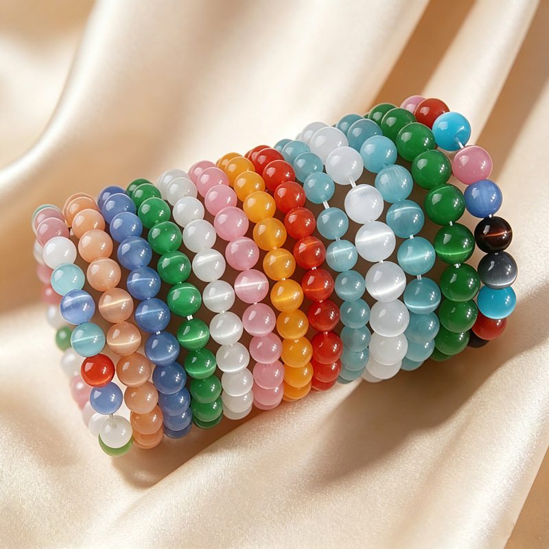 Cross-Border Wholesale Cat's Eye Stone Bracelet Dopamine Fresh Girl Simple Niche Light Luxury Ball Bead Bracelet Cross-Border Wholesale Cat's Eye Stone Bracelet Dopamine Fresh Girl Simple Niche Light Luxury Ball Bead Bracelet