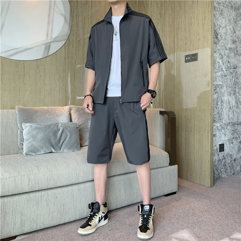 21 summer Short sleeved suit Five point pants run leisure time Athletic Wear Two piece set Easy Large Cardigan