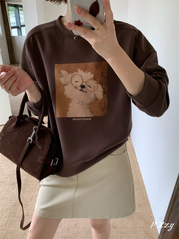 013 慵懒风圆领卫衣女秋季新款薄款休闲卡通长袖女式卫衣百搭外套|undefined