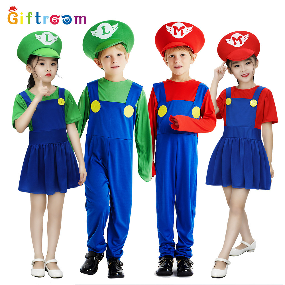 萬聖節兒童服裝cosplay瑪麗角色扮演路易表演服卡通超級遊戲制服