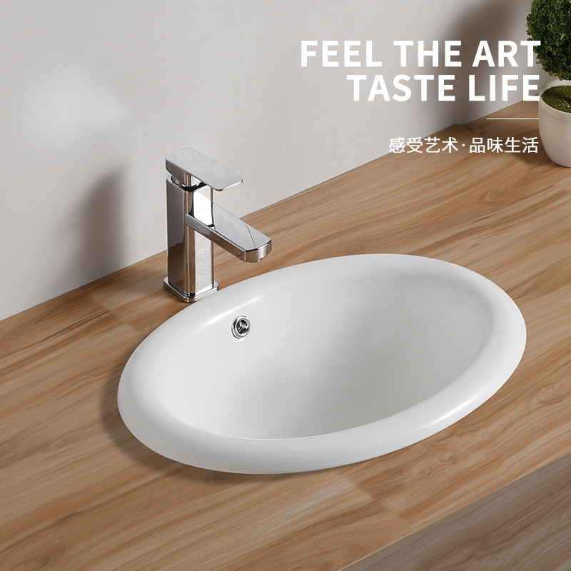 Taichung Basin Half Embedded Elliptical Countertop Sink Square Round Bathroom Sink Ceramic