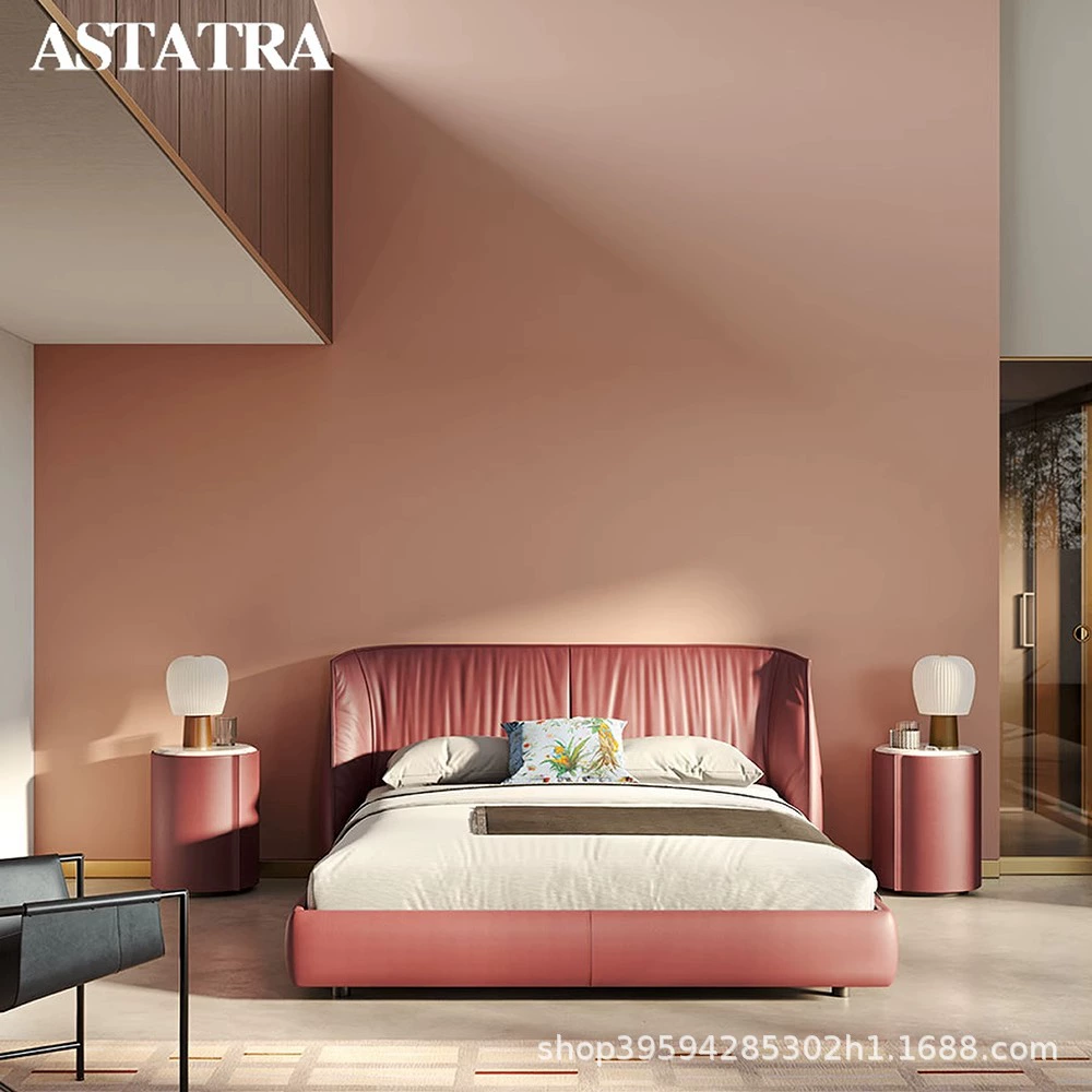 Новая итальянская минималистичная кровать из натуральной кожи Archibald, главная спальня, элитная кровать 1.8m года, большая двуспальная кровать с плоским изголовьем